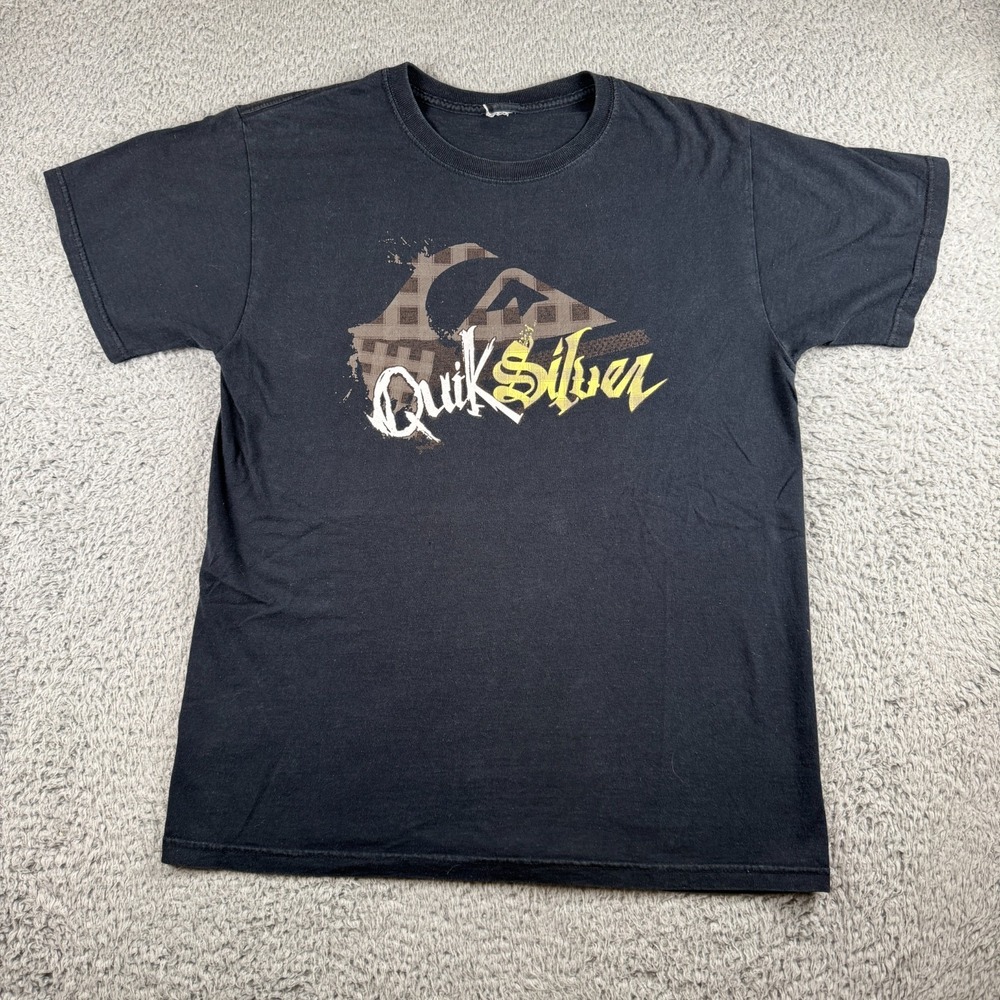 Quiksilver Shirt Men Size S/M Black Short Sleeve Crew Neck Vintage Y2K Graphic T
